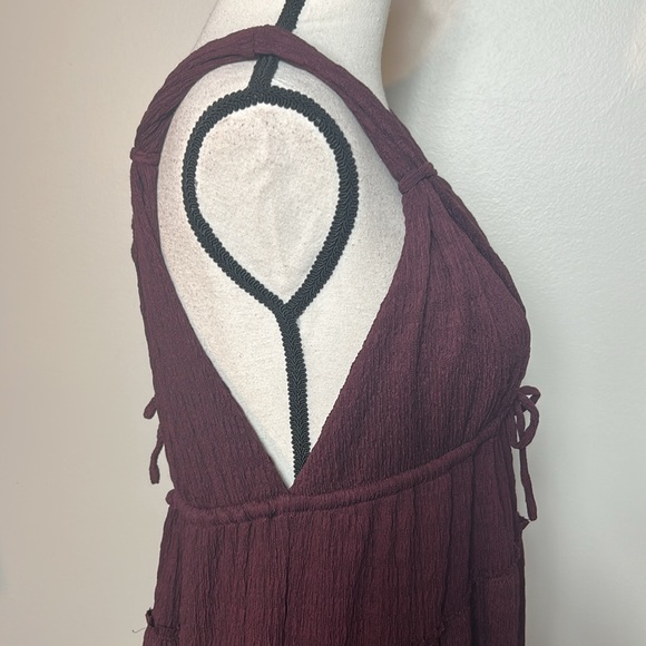 NEW Free People Martina maroon burgundy wine deep V neck tiered maxi dress, S - Picture 9 of 15
